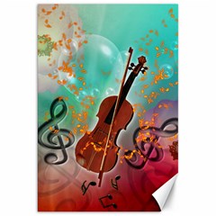 Violin With Violin Bow And Key Notes Canvas 20  X 30   by FantasyWorld7