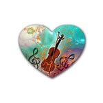 Violin With Violin Bow And Key Notes Rubber Coaster (Heart)  Front