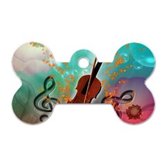 Violin With Violin Bow And Key Notes Dog Tag Bone (one Side) by FantasyWorld7