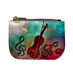 Violin With Violin Bow And Key Notes Mini Coin Purses by FantasyWorld7