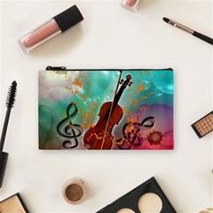 Violin With Violin Bow And Key Notes Cosmetic Bag (small)  by FantasyWorld7