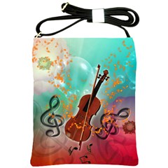 Violin With Violin Bow And Key Notes Shoulder Sling Bags by FantasyWorld7