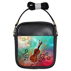 Violin With Violin Bow And Key Notes Girls Sling Bags by FantasyWorld7