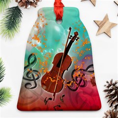 Violin With Violin Bow And Key Notes Ornament (bell)  by FantasyWorld7