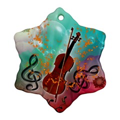 Violin With Violin Bow And Key Notes Snowflake Ornament (2-side) by FantasyWorld7