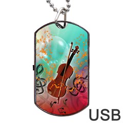 Violin With Violin Bow And Key Notes Dog Tag Usb Flash (two Sides)  by FantasyWorld7