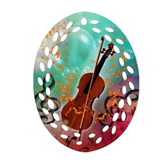 Violin With Violin Bow And Key Notes Oval Filigree Ornament (2-side) 