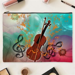 Violin With Violin Bow And Key Notes Cosmetic Bag (xxxl)  by FantasyWorld7