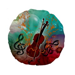 Violin With Violin Bow And Key Notes Standard 15  Premium Round Cushions by FantasyWorld7