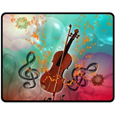 Violin With Violin Bow And Key Notes Double Sided Fleece Blanket (medium)  by FantasyWorld7