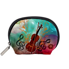 Violin With Violin Bow And Key Notes Accessory Pouches (small)  by FantasyWorld7