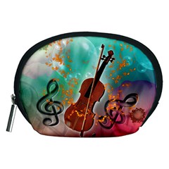 Violin With Violin Bow And Key Notes Accessory Pouches (medium)  by FantasyWorld7