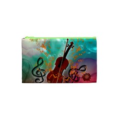 Violin With Violin Bow And Key Notes Cosmetic Bag (xs) by FantasyWorld7