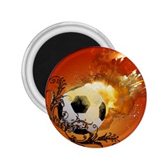 Soccer With Fire And Flame And Floral Elelements 2 25  Magnets by FantasyWorld7