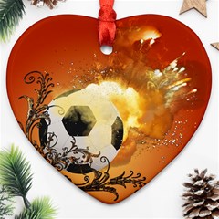 Soccer With Fire And Flame And Floral Elelements Ornament (heart)  by FantasyWorld7