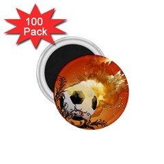 Soccer With Fire And Flame And Floral Elelements 1 75  Magnets (100 Pack)  by FantasyWorld7