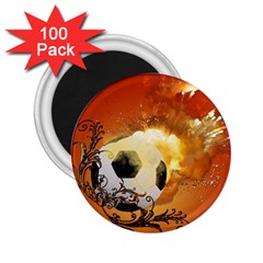 Soccer With Fire And Flame And Floral Elelements 2 25  Magnets (100 Pack)  by FantasyWorld7