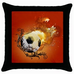 Soccer With Fire And Flame And Floral Elelements Throw Pillow Cases (black) by FantasyWorld7