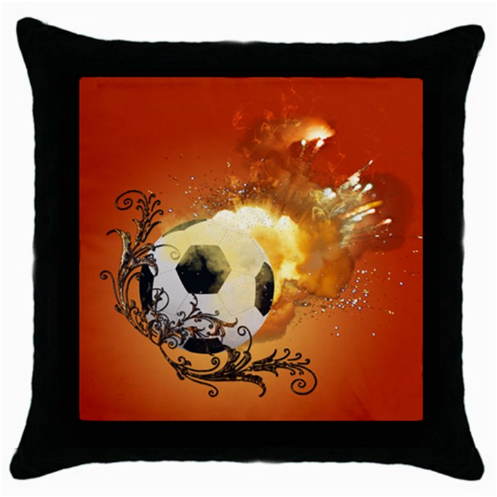 Soccer With Fire And Flame And Floral Elelements Throw Pillow Cases (Black)