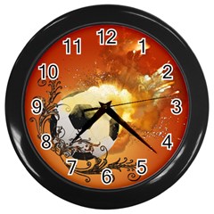 Soccer With Fire And Flame And Floral Elelements Wall Clocks (black) by FantasyWorld7