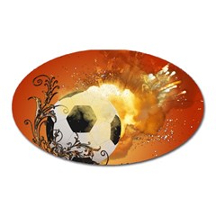 Soccer With Fire And Flame And Floral Elelements Oval Magnet by FantasyWorld7