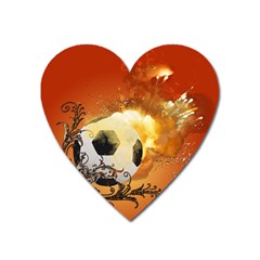 Soccer With Fire And Flame And Floral Elelements Heart Magnet by FantasyWorld7