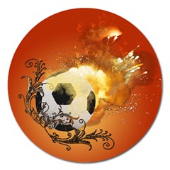 Soccer With Fire And Flame And Floral Elelements Magnet 5  (round) by FantasyWorld7