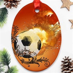 Soccer With Fire And Flame And Floral Elelements Oval Ornament (two Sides) by FantasyWorld7