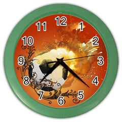 Soccer With Fire And Flame And Floral Elelements Color Wall Clocks by FantasyWorld7