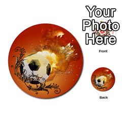 Soccer With Fire And Flame And Floral Elelements Multi-purpose Cards (round) 