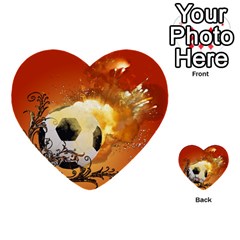 Soccer With Fire And Flame And Floral Elelements Multi-purpose Cards (heart)  by FantasyWorld7