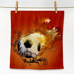 Soccer With Fire And Flame And Floral Elelements Face Towel by FantasyWorld7