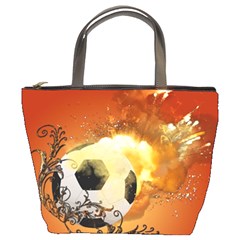 Soccer With Fire And Flame And Floral Elelements Bucket Bags by FantasyWorld7