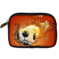 Soccer With Fire And Flame And Floral Elelements Digital Camera Cases by FantasyWorld7