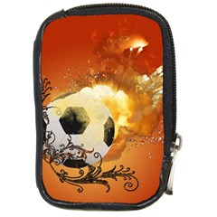 Soccer With Fire And Flame And Floral Elelements Compact Camera Cases by FantasyWorld7