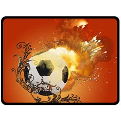 Soccer With Fire And Flame And Floral Elelements Fleece Blanket (large)  by FantasyWorld7