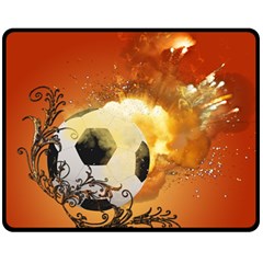 Soccer With Fire And Flame And Floral Elelements Fleece Blanket (medium)  by FantasyWorld7