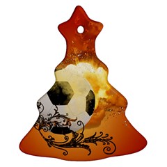 Soccer With Fire And Flame And Floral Elelements Christmas Tree Ornament (2 Sides) by FantasyWorld7