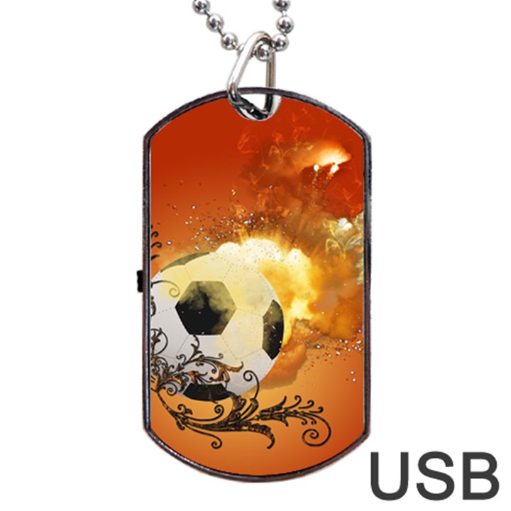 Soccer With Fire And Flame And Floral Elelements Dog Tag USB Flash (One Side)