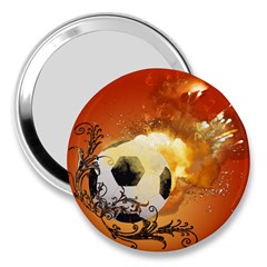 Soccer With Fire And Flame And Floral Elelements 3  Handbag Mirrors by FantasyWorld7