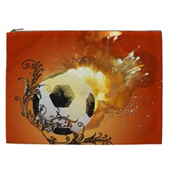 Soccer With Fire And Flame And Floral Elelements Cosmetic Bag (xxl)  by FantasyWorld7