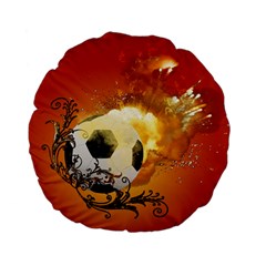 Soccer With Fire And Flame And Floral Elelements Standard 15  Premium Flano Round Cushions by FantasyWorld7