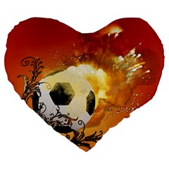 Soccer With Fire And Flame And Floral Elelements Large 19  Premium Flano Heart Shape Cushions by FantasyWorld7