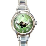 Beautiful Seaturtle With Bubbles Round Italian Charm Watches