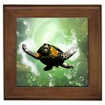 Beautiful Seaturtle With Bubbles Framed Tiles