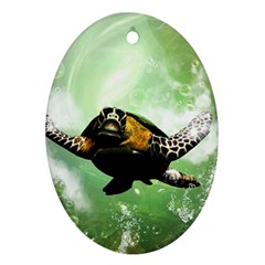 Beautiful Seaturtle With Bubbles Ornament (oval)  by FantasyWorld7