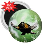 Beautiful Seaturtle With Bubbles 3  Magnets (100 pack)