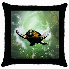 Beautiful Seaturtle With Bubbles Throw Pillow Cases (black) by FantasyWorld7