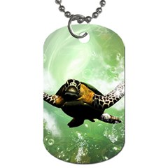 Beautiful Seaturtle With Bubbles Dog Tag (one Side) by FantasyWorld7