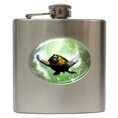 Beautiful Seaturtle With Bubbles Hip Flask (6 Oz) by FantasyWorld7